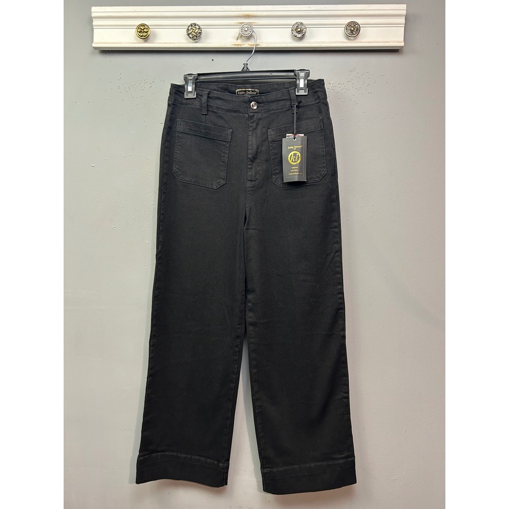 Kathy Ireland Pants Womens 8 Black High Rise Wide Leg Utility Patch Pocket Jeans